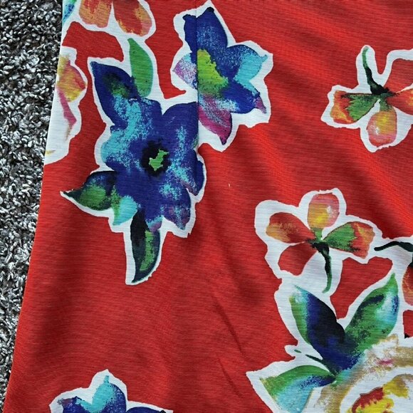 ILE New York Red Floral Midi Dress Womens 14 Bell Sleeves Tropical Whimsical - Picture 8 of 8